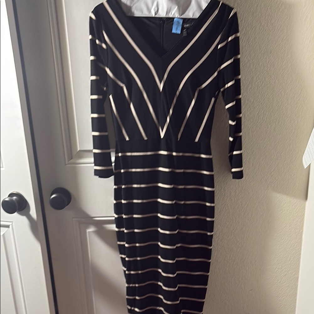 Elegant Black and White Striped Dress